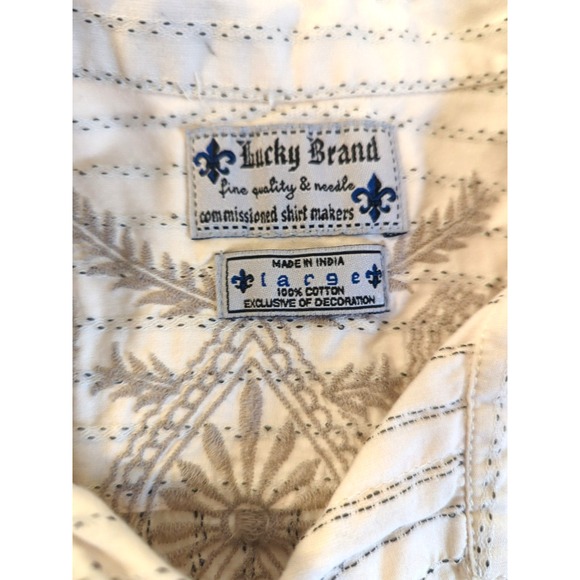 Vtg Lucky Brand Shirt Men L Embroidered Back Long Sleeve Hipster Cool Guy Hippy - Picture 5 of 12
